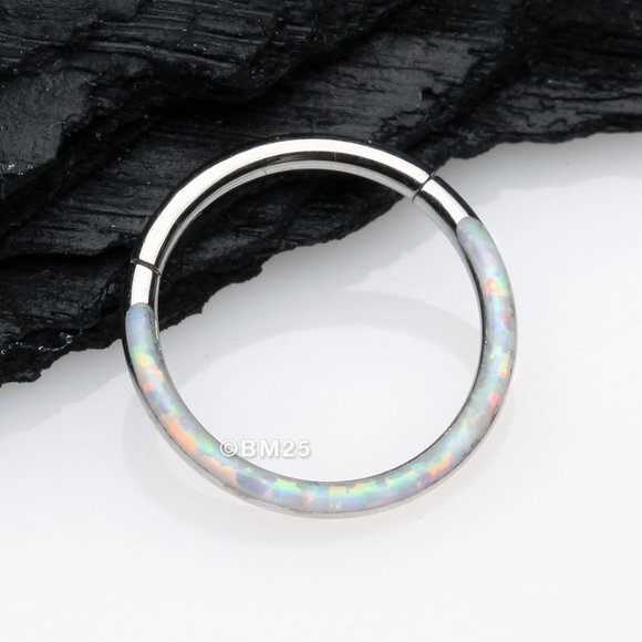 Brilliant Fire Opal Lined Front Facing Seamless Clicker Hoop Ring - White - Picture 1 of 3
